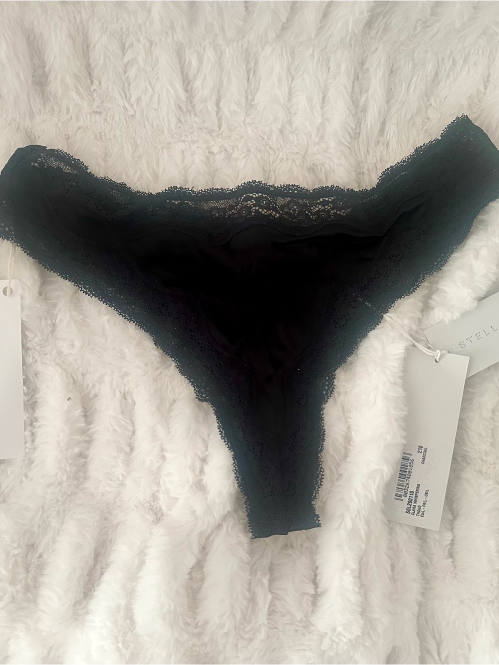 NWT Stella McCartney Size L Black Silk Lace Thong with Branded Tag